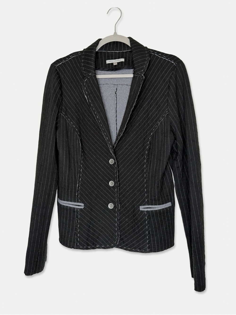 People Like Frank L Pinstripe Knit Blazer Deconstructed Raw Edge Jacket